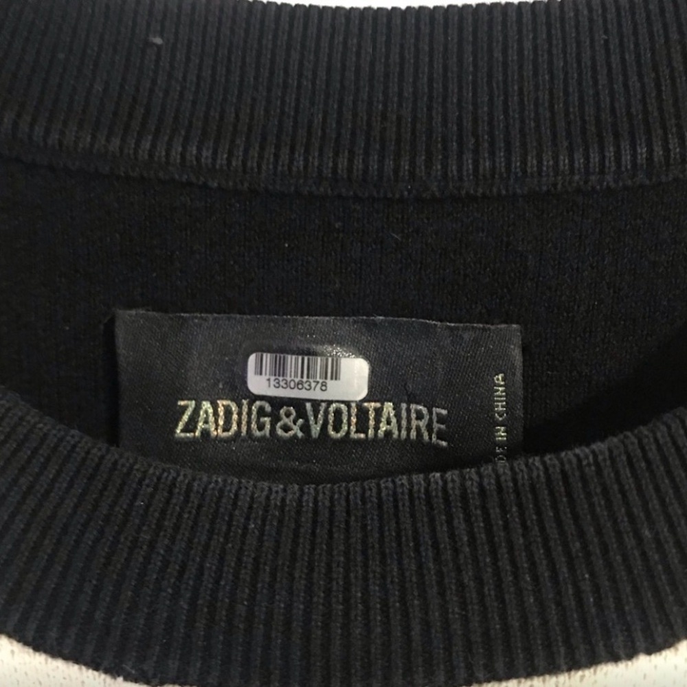 Zadig & Voltaire Black and White Striped Sweater with Yellow Love Graphic - Picture 6 of 8